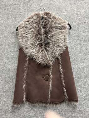 Lisa International Brown Faux Suede and Faux Fur Trimmed Vest